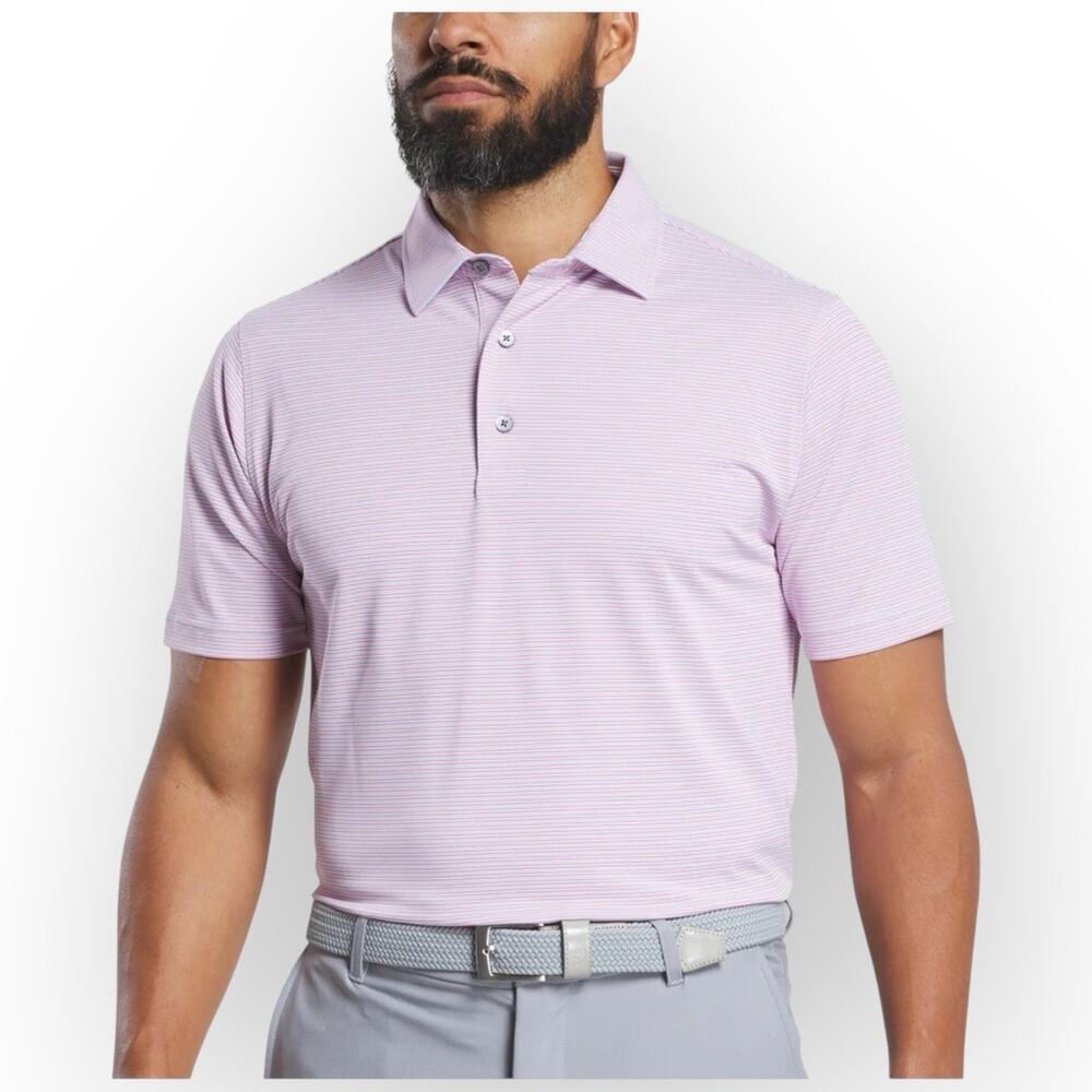 FootJoy Mens ProDry Athletic Fit Multi-Stripe Golf Polo Pink White Large L